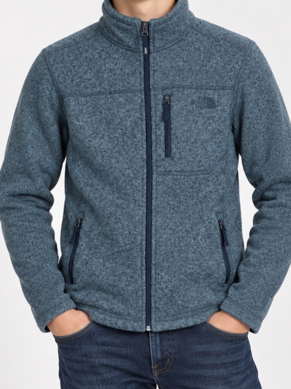 The North Face Boys Heathered Blue Full-Zip Fleece Jacket